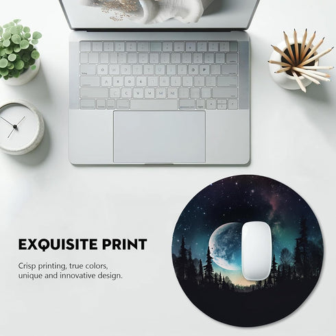 Cosmic Wonder Crescent Moon and Galaxy Mouse Pad - A Celestial Journey for Your Desktop, Stitched Edges Non-Slip Rubber Base Mouse Pads for Comput...