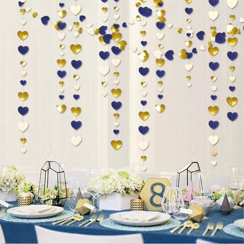 52Ft Valentines Day Party Decorations Navy Blue Gold Love Heart Garland Royal Blue Gold Hanging Streamer Banner for Anniversary Mothers Day Bachel...