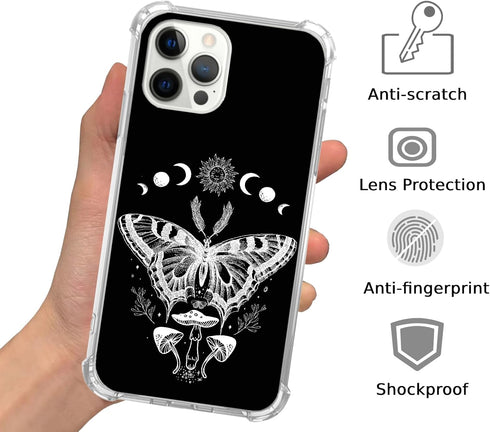 Celestial Sun Moon Moth Case Compatible with iPhone 15 Pro Max, Withcy Mushroom Moth Case for iPhone 15 Pro Max, Cool TPU Bumper Phone Case Cover...