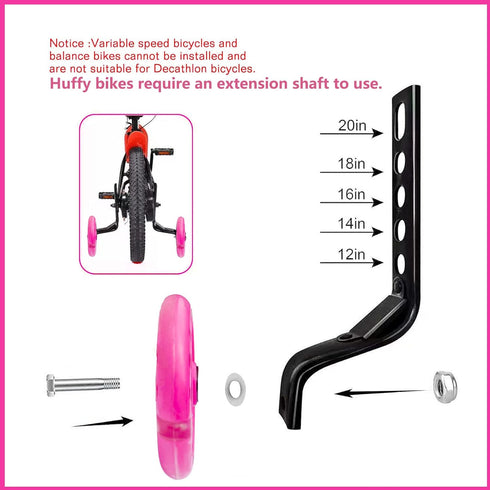 Training Wheels for Bicycle,Flash Mute Wheel Compatible for Bikes of 12-20 Inch 1 Pair (pink)...