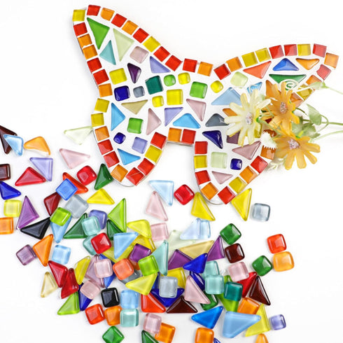 400g/0.88lb DIY Mosaic Tiles for Crafts, Colorful Glass Mosaic Kits for Adults, 280 Pcs Various Shapes Stained Glass Mosaic Tiles,Children Handmad...