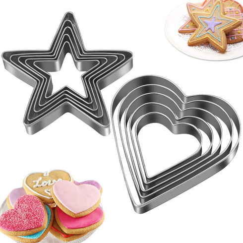 10Pcs Cookie Cutters Set Stainless Steel Biscuit Cutter Love Heart Shape and Star Shape Baking Vegetable Donuts Shape Cutters...