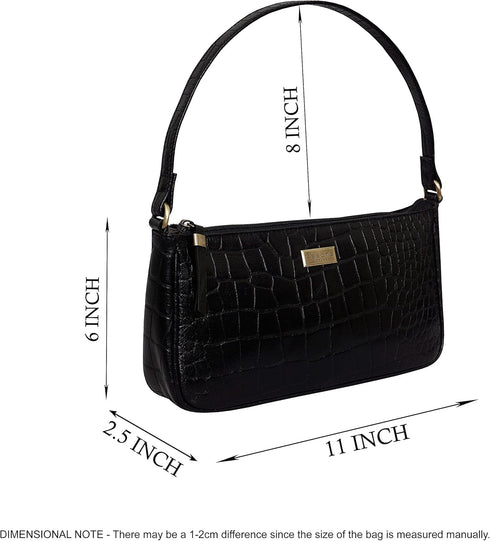 Leather Shoulder Bag for Women - Retro Classic Clutch Real Leather Croc Print Tote Small Purse Handbag with Zipper Closure...