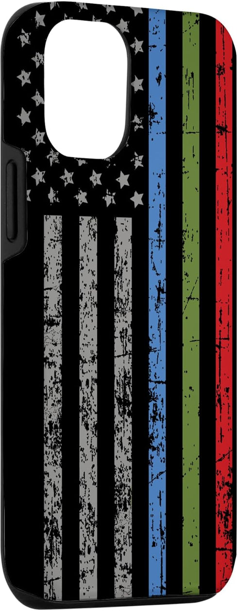 iPhone 12/12 Pro Police Military and Fire Thin Blue Green Red Line Flag Case...
