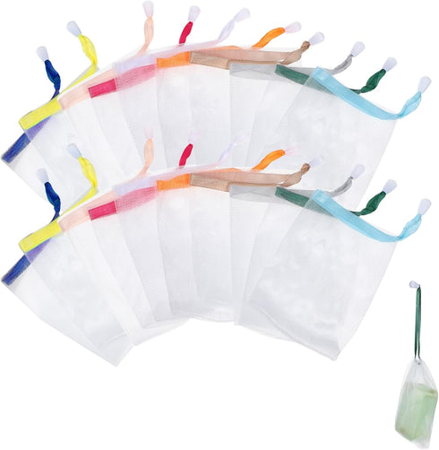 20PCs Mesh Soap Saver Pouch with Lanyard, Foaming Net Exfoliating Soap Bag, Bar Soap Facial Cleaner Pouch, Shower Body Scrubber Skin Smoother Supp...