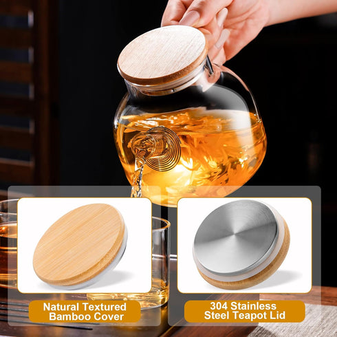 PARACITY Glass Teapot Stovetop 20 OZ/600ml, Borosilicate Clear Tea Kettle with Bamboo Lid, Glass Tea pot with Removable Filter Spout, Teapot Bloom...
