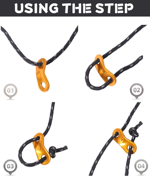 Hikeman 6 Pack 4mm Outdoor Guy Lines Tent Cords Lightweight Camping Rope with Aluminum Guylines Adjuster Tensioner Pouch for Tent Tarp, Canopy She...