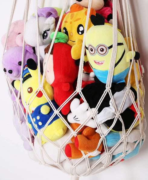 Stuffed Animal Hammock Wall Hanging Net for Stuffed Animal Net Stuffed Animal Storage Plush Toy Holder Toy Organizer for Boho Kidroom Nursery (Cre...
