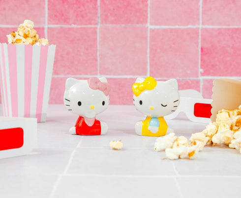 Sanrio Hello Kitty and Mimmy Ceramic Salt and Pepper Shakers, Set of 2 | Spice Dispenser Storage Canisters...