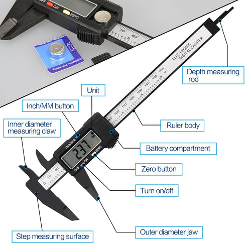 1/2/4 Pack Digital Caliper, 6in Electronic Digital Caliper Measuring Tool, Construction with LCD Screen, Easy Switch from Inch to Millimeter(1 Pac...