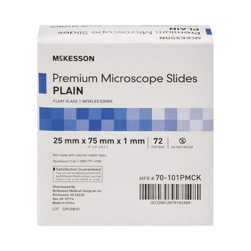 McKesson Premium Microscope Slides, Plain, Float Glass, Beveled Edges, 25 mm x 75 mm x 1 mm, 72 Count...