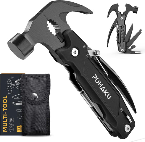 Pohaku 14-in-1 Multitool Hammer, Pohaku Multitool with DIY Stickers, Safety Lock, Screwdriver Bits Set and Durable Nylon Sheath, Multi Tool for Ou...