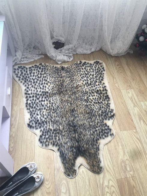 Leopard Print Rug Faux Fur Cheetah Rug Cowhide Animal Skin Mat Carpet for Office, Livingroom, Bedroom Non-Slip Home Decor 40x37Inch/ 3.2x3.1Ft...