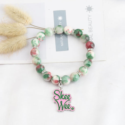 WSNANG Greek Paraphernalia Sorority Gifts Pink and Green Bead Bracelet Sorority Brooch Pin Gift Pink and Green Jewelry...