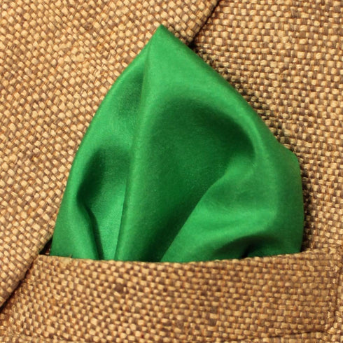 Fine Emerald Green 100% Silk Pocket Square Full-Sized 16"x16"...