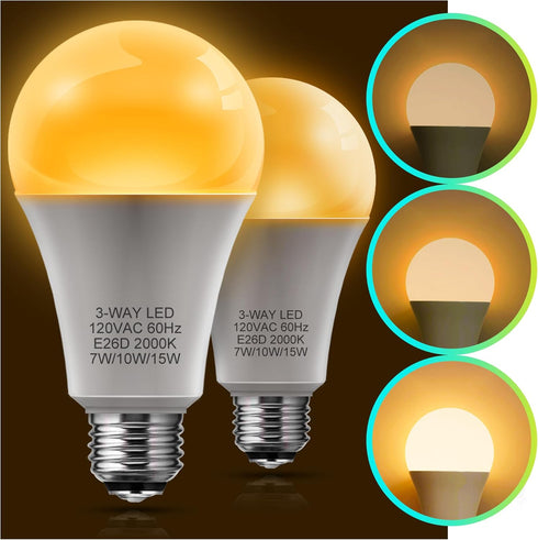 LOHAS 3 Way Amber Light Bulbs 50/100/150W Equivalent, 3-Way LED Bulbs Amber 2000K, Sleep aid Amber Light Bulbs Dimmable, Three Way Bulb for Health...
