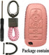 Pink Leather 5 Buttons Key Fob Case Case Remote Skin Holder Protector Jacket for 2017 2018 2019 2020 2021 2022 2023 2024 Ford Bronco Mustang Fusio...