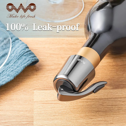 OWO Stainless Steel Wine Bottle Stopper, Reusable Wine Saver with Silicone Seal, Decorative Bottle Sealer, Keeps Fresh?Metal Black, 1 Pack)...