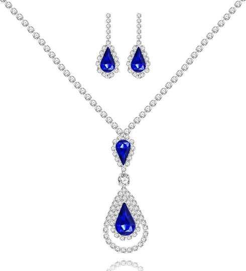 Uloveido Alloy Crystal Wedding Jewelry Sets for Brides Rhinestone Necklace and Drop Earrings Platinum Plated Y644...