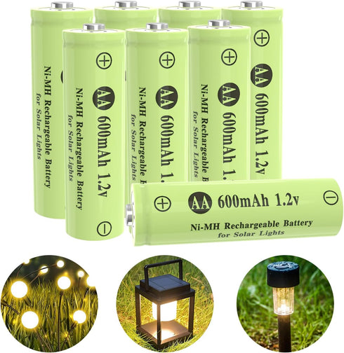 Porvoo AA Ni-MH 600mAh 1.2V Rechargeable Batteries, AA Solar Batteries for Outdoor Solar Lights, Garden Lights, String Lights (8Pack AA)...