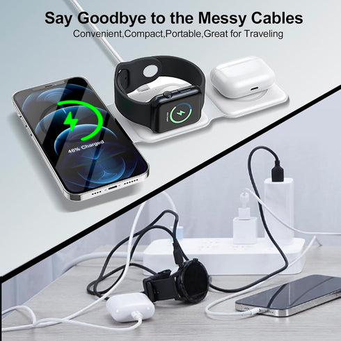 3 in 1 Travel Charging Station for Apple Multiple Devices, Magnetic Foldable Travel Charger for Multiple Devices for iPhone 15 14 13 12 Series & A...