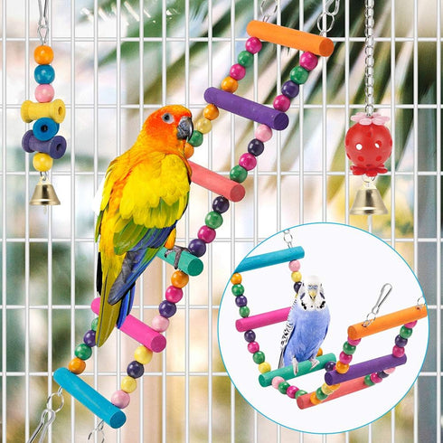 Bird Parakeet Toys,Swing Hanging Standing Chewing Toy Hammock Climbing Ladder Bird Cage Colorful Toys Suitable for Budgerigar, Parakeet, Conure, C...