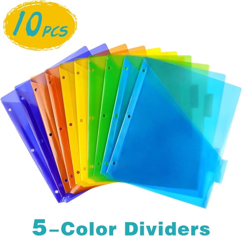 Plastic Binder Dividers with One Front Pocket and Tab Binder Divider for 3 Ring Binder, Multicolor, 10 Pack...