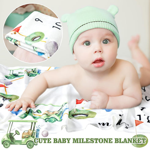 Golf Print Baby Monthly Milestone Blanket Newborn Baby Boy Golf Gender Neutral Newborn and Baby Nursery Essentials Personalized Golf Baby Ideas fo...