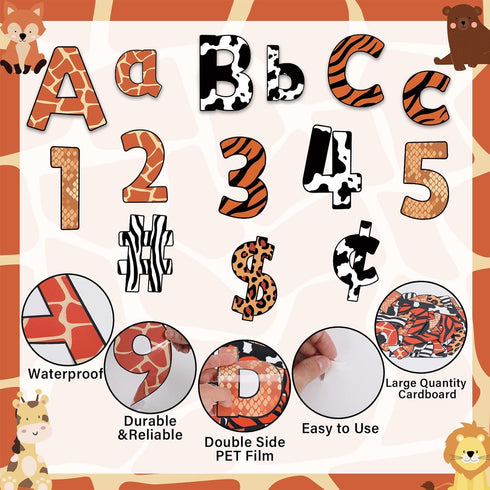 266 Pcs Animal Prints Letters Cutout Safari Classroom Decorations Letters Letter and Number Combo Pack Set for Kids Bulletin Board Display Home Sc...