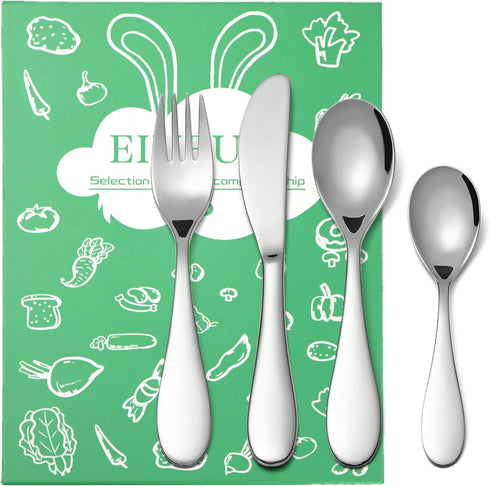 Kids Silverware Set, EIUBUIE18/10 Stainless Steel Metal Toddler Utensils, Safe Reusable Child Cutlery Flatware Includes Fork Knife Table Spoons fo...