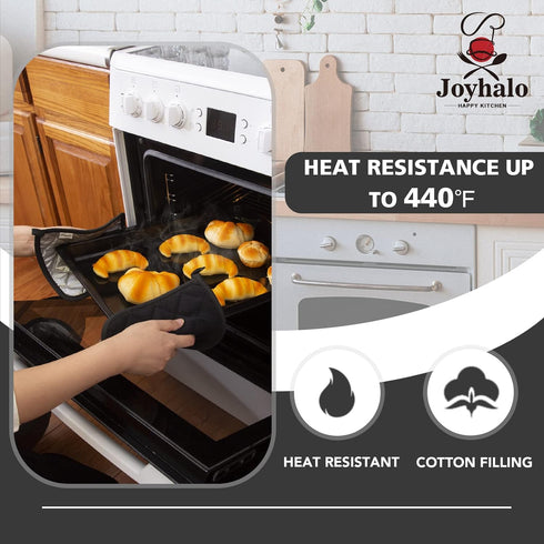 Joyhalo 4 Pack Pot Holders - Heat Resistant Oven Hot Pads, Terry Cloth, Black...