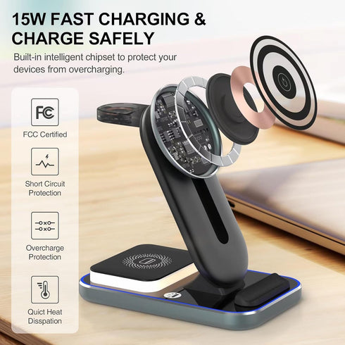 Wireless Charging Station,3 in 1 Wireless Charger for iPhone 15 14 13 12 11 Pro Max/X/8,15W Fast Wireless Charging Dock for iWatch Ultra 8 7 6 5 4...