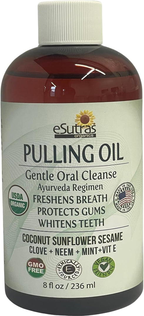 eSutras Pulling Oil Herbal Mouthwash Powerful Coconut Sesame Sunflower Oils + Essential Oils, Mint Clove Whitens Teeth Refreshes Breath Strengthen...