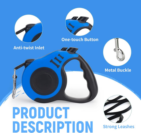 Retractable Dog Leash Automatic Telescopic Tractor Dog Tape, Pet Tape 10/16 FT Durable and Convenient, with Non-Slip Handle, Suitable for Small an...