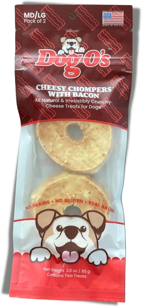 DOG-O'S CHEESY CHOMPERS, Bacon, All-Natural, Made in The USA, Grain Free, Gluten Free, Real Cheese Treats for Medium & Large Dogs (Pack of 2 Crunc...
