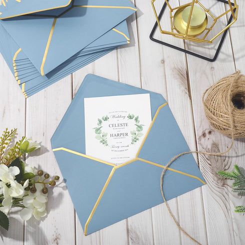 Whaline 50Pcs A7 Invitation Envelopes with Gold Border Dusty Blue Greeting Card Envelopes V-Flap Envelopes Gift Card Sleeves for Mailing Envelopes...