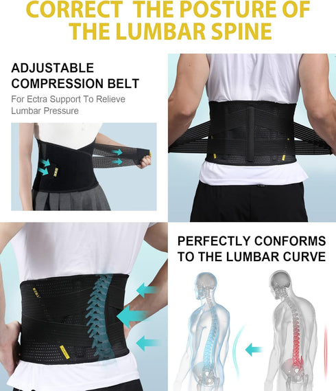 BERTER Lower Back Brace for Lower Back Pain Relief Sciatica for Men & Women, Adjustable Breathable Lumbar Back Support Belt for Herniated Disc, Sc...