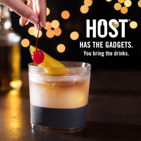 Host Freeze Cooling cup, Old Fashioned Glass with Silicone band for Bourbon, Scotch, and Whiskey, whisky gifts for men, Set of 1, Smoke...