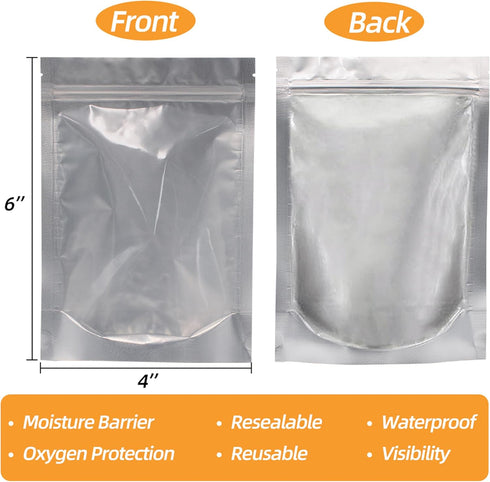 4"x 6" 30 Packs Mylar Bags For Food Storage, Mylar Bags With Window, Freeze Dried Candy Bags, Reusable Storage Bags For Food, Mylar Food Storage B...