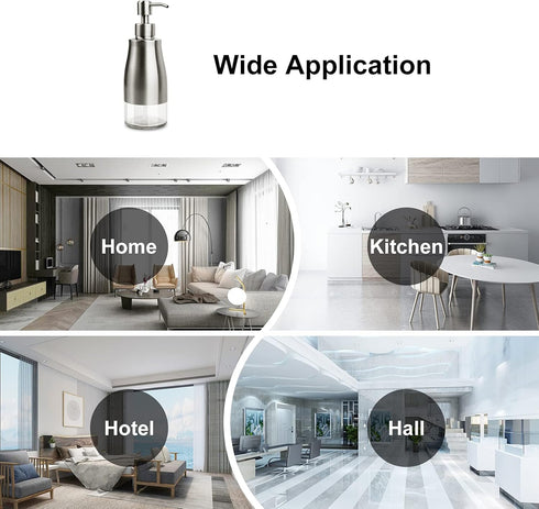 Dish Soap Dispenser with Stickers, Brushed Nickel Stainless Steel and Glass Combined, Refillable Liquid Hand Soap Dispenser for Bathroom & Kitchen...