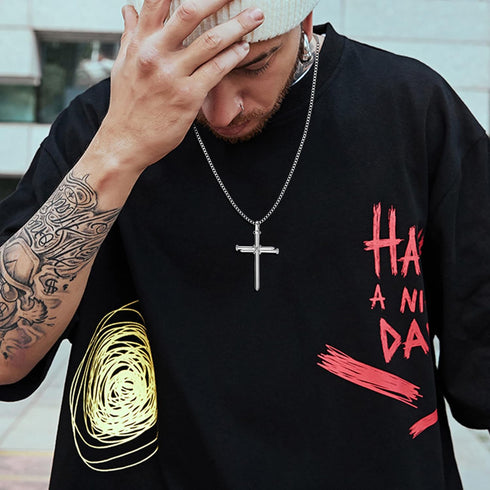 FIASASO 12Pcs Stainless Steel Pendant Necklace for Men Cool Goth Necklace Funky Gothic Cross Dog Tag Yin Yang Triangle Pendant Chain Necklace Set ...