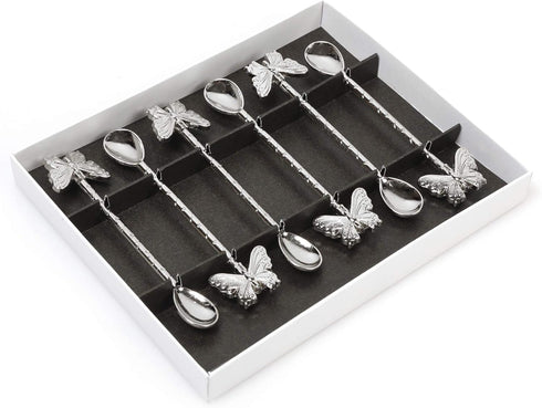 Alisveristime Traditional Ottoman Motif Tea Spoons - Decorative Stirring, Sugar, Tea Spoons (Set of 6) (Butterfly) (Silver)...