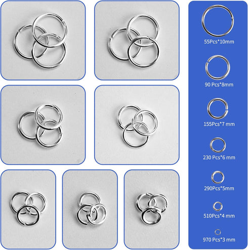 (2300 Pcs) Assorted Silver Jump Rings for Crafts Jewelry Making Supplies - 7 Sizes (3mm to 10mm) DIY Open Jump Ring Hoops for Chain, Necklaces Lin...