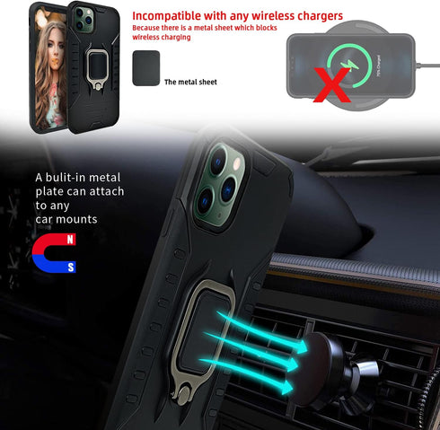 MODOS LOGICOS Case for iPhone 11 Pro Max 6.5", Dual Layers Shockproof Protective Phone Case with Built-in 360 Metal Rotating Ring Kickstand, Worki...