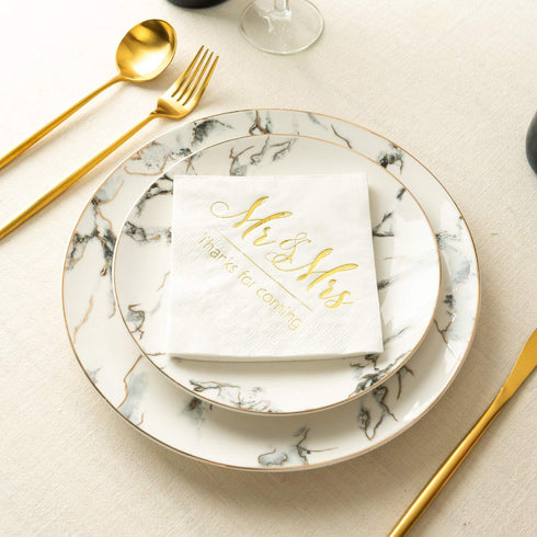 Crisky Napkins Mr and Mrs Gold Cocktail Beverage Dessert for Wedding Shower Engagement Party Decorations, Cake Table Decor Supplies. 100 Pcs, 3-Pl...