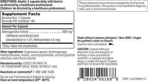 Klaire Labs Ashwagandha Extract 300mg - Ashwagandha Supplement to Promote Memory, Cognitive Function & Healthy Stress Response - Hypoallergenic As...