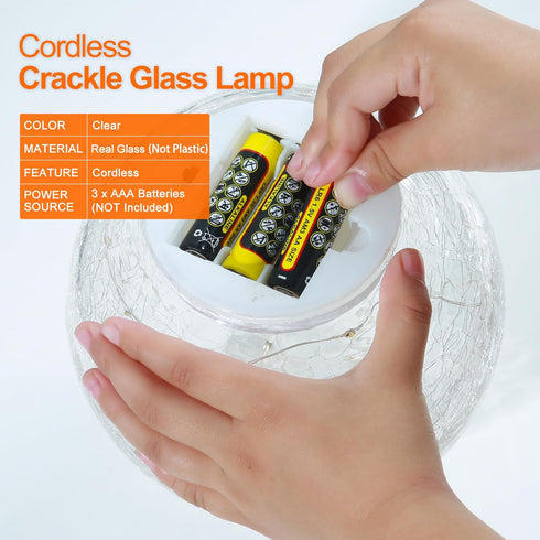 Crackle Globe LED Lamp Battery Operated, Lighted Glass Orb for Festival Christmas Decoration, Gold Mercury Glass Ball Light for Living Room Indoor...