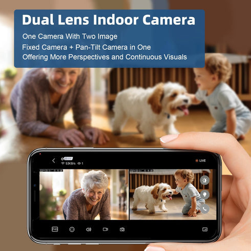 Pan/Tilt-Indoor Camera Dual lens for Baby Monitor-Cat-Dog-Pet Camera, 2.4G/5G WiFi-Camera for Home Security, Wireless Camera with Mobile App & PCs...