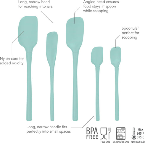 Tovolo 5-Piece Spatula Silicone Utensil Set (Light Aqua): Spatula, Spoonula, Jar Scraper, Mini Spatula, and Mini Spoonula...