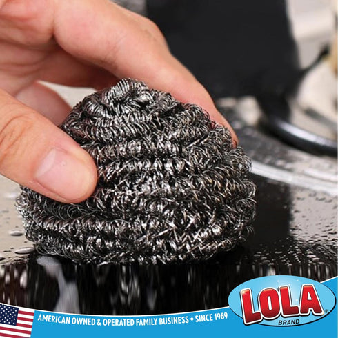 Lola Products Stainless Steel Scouring Pad, 18 Grams - Curled Flat Wire, Cleans Caked On & Baked On Messes on Cookware, 1 Pack...